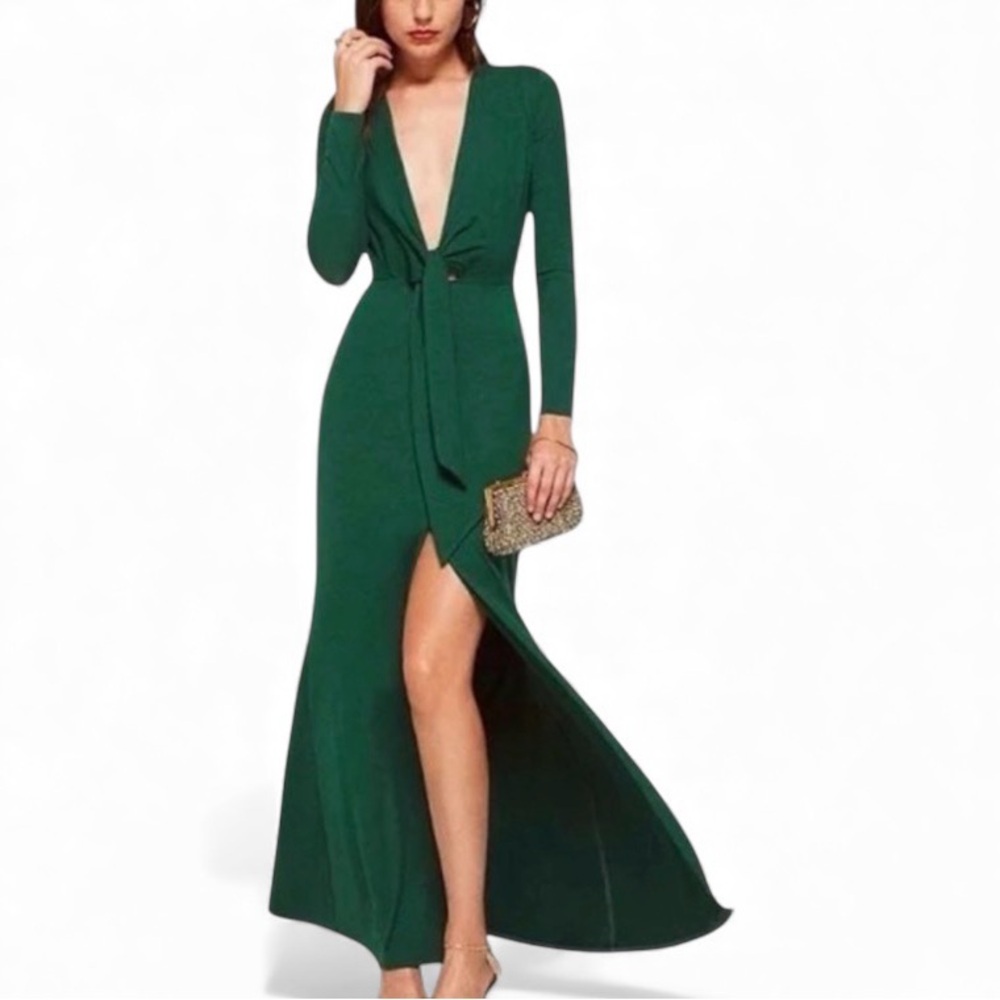 NWT Reformation Aria Tie Front Maxi Dress in Emerald - Size S